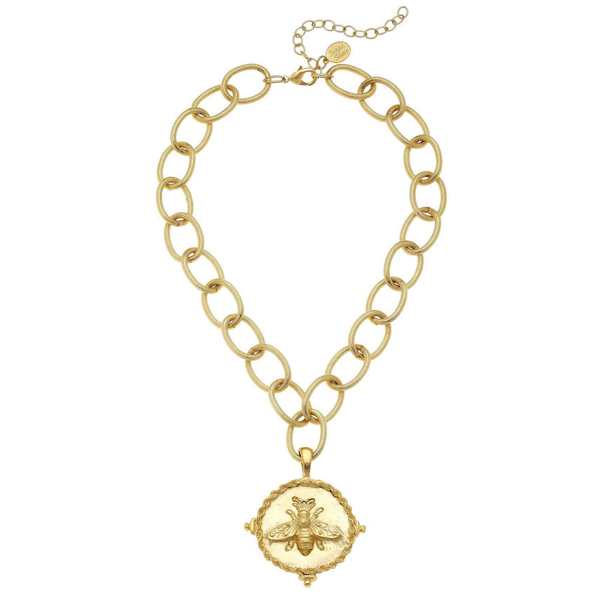 Gold Bee Pendant on Loop Chain Necklace