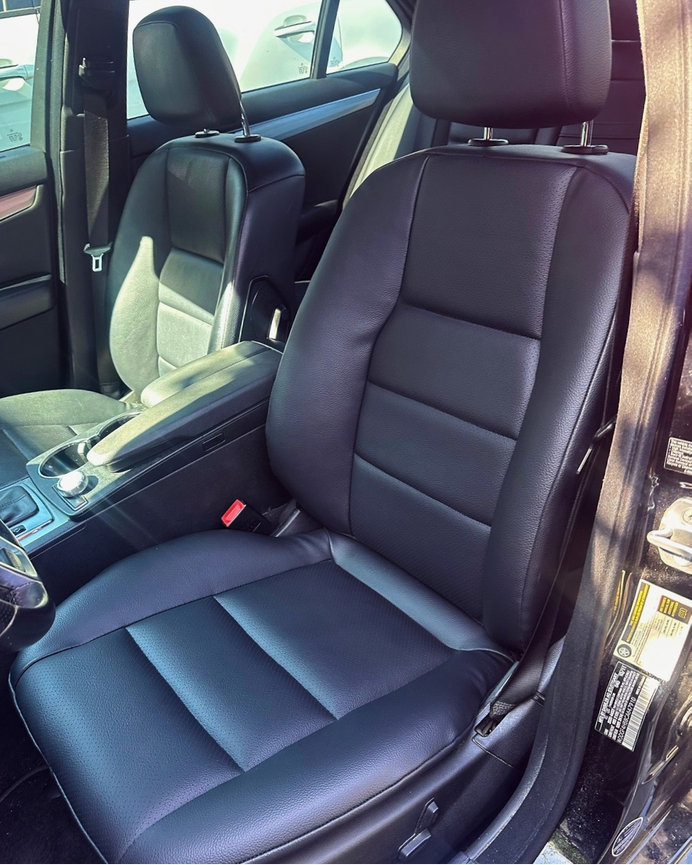 Mercedes C250 driver seat reupholstered in MB-Tex matched to the original upholstery at The Prestige Companies in Anaheim..