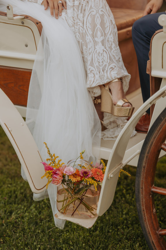 Bride on Carriage at Wood Acres Farm Wedding in Connecticut